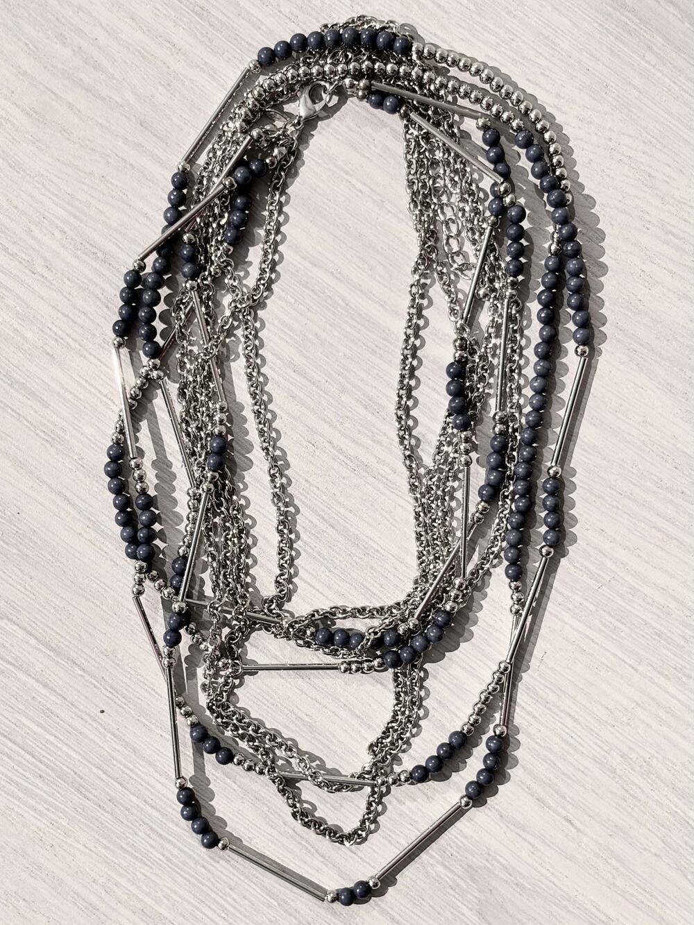 Premier Designs True Blue Necklace Multi Strand Silver Navy Retired 20451